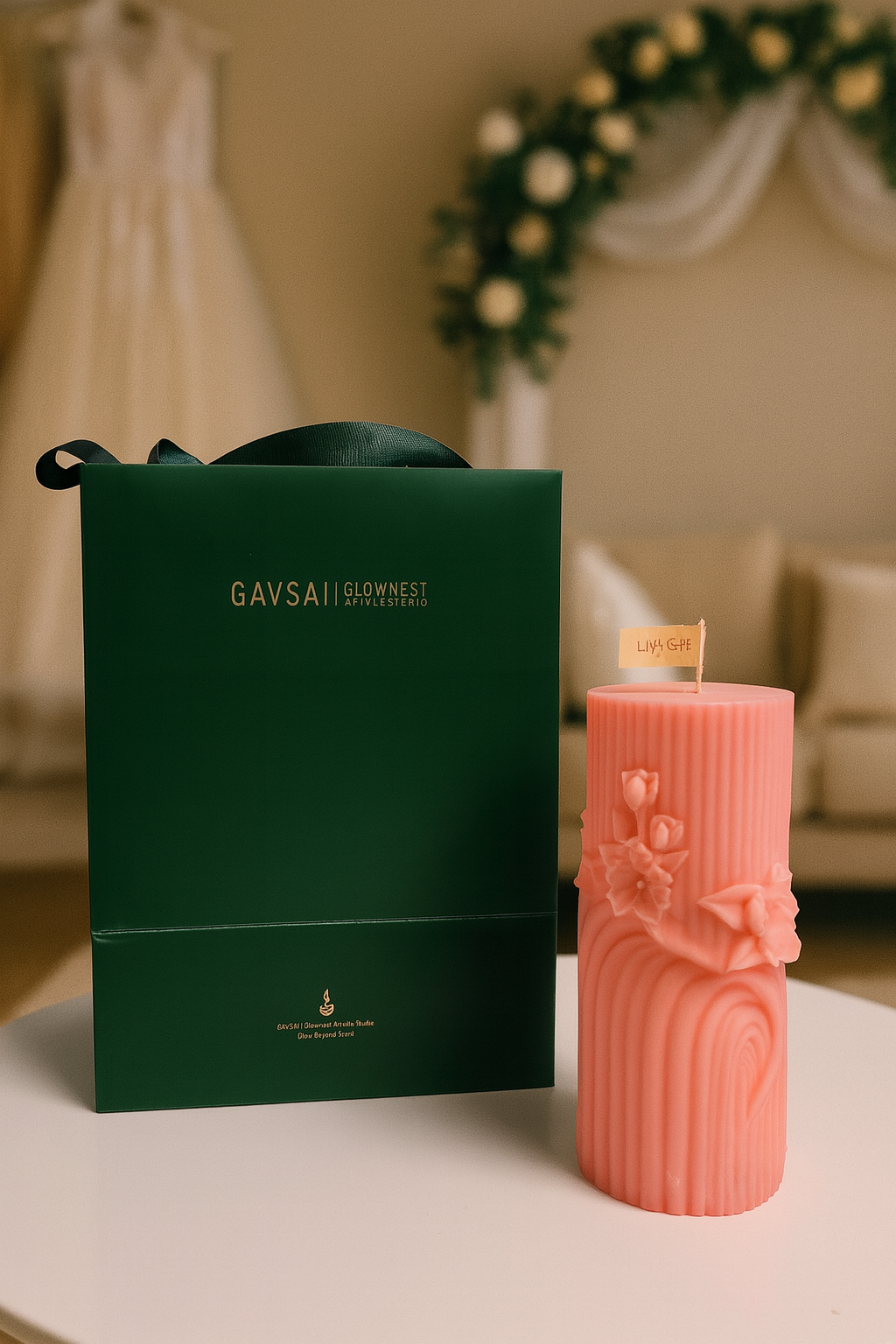 alt="Serenity Woods 576g sculptural soy candle handcrafted floral design luxury gift"