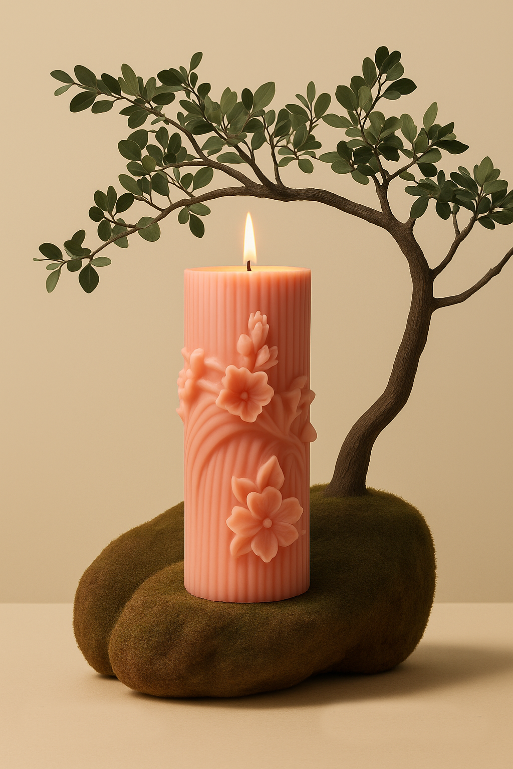 alt="Serenity Woods 576g sculptural soy candle handcrafted floral design luxury gift"