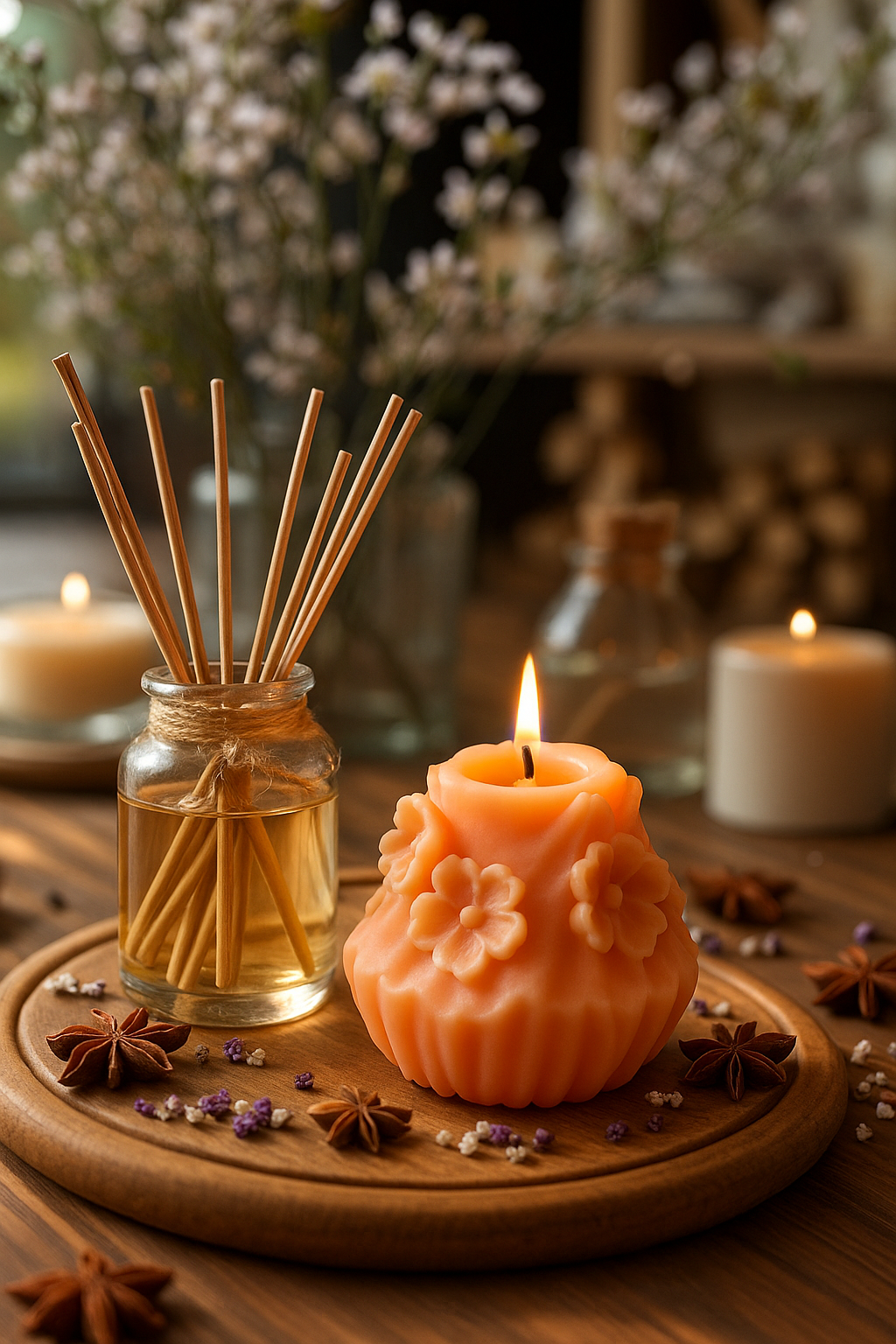 alt="Night Sakura Whisper sculptural soy candle floral fragrance 150g"