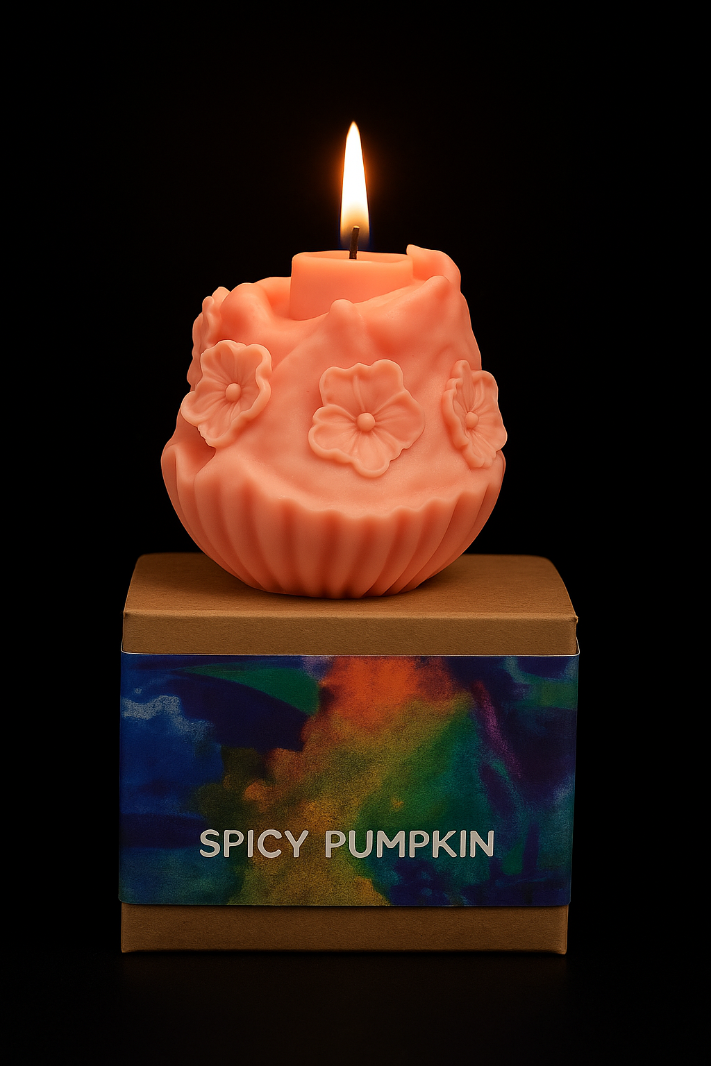 Autumn Pumpkin Spice Candle – Night Sakura Whisper Floral Sculptural Design,  Fall Home Decoration  Artist signed edition