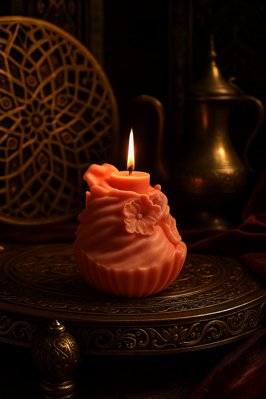 Autumn Pumpkin Spice Candle – Night Sakura Whisper Floral Sculptural Design,  Fall Home Decoration  Artist signed edition