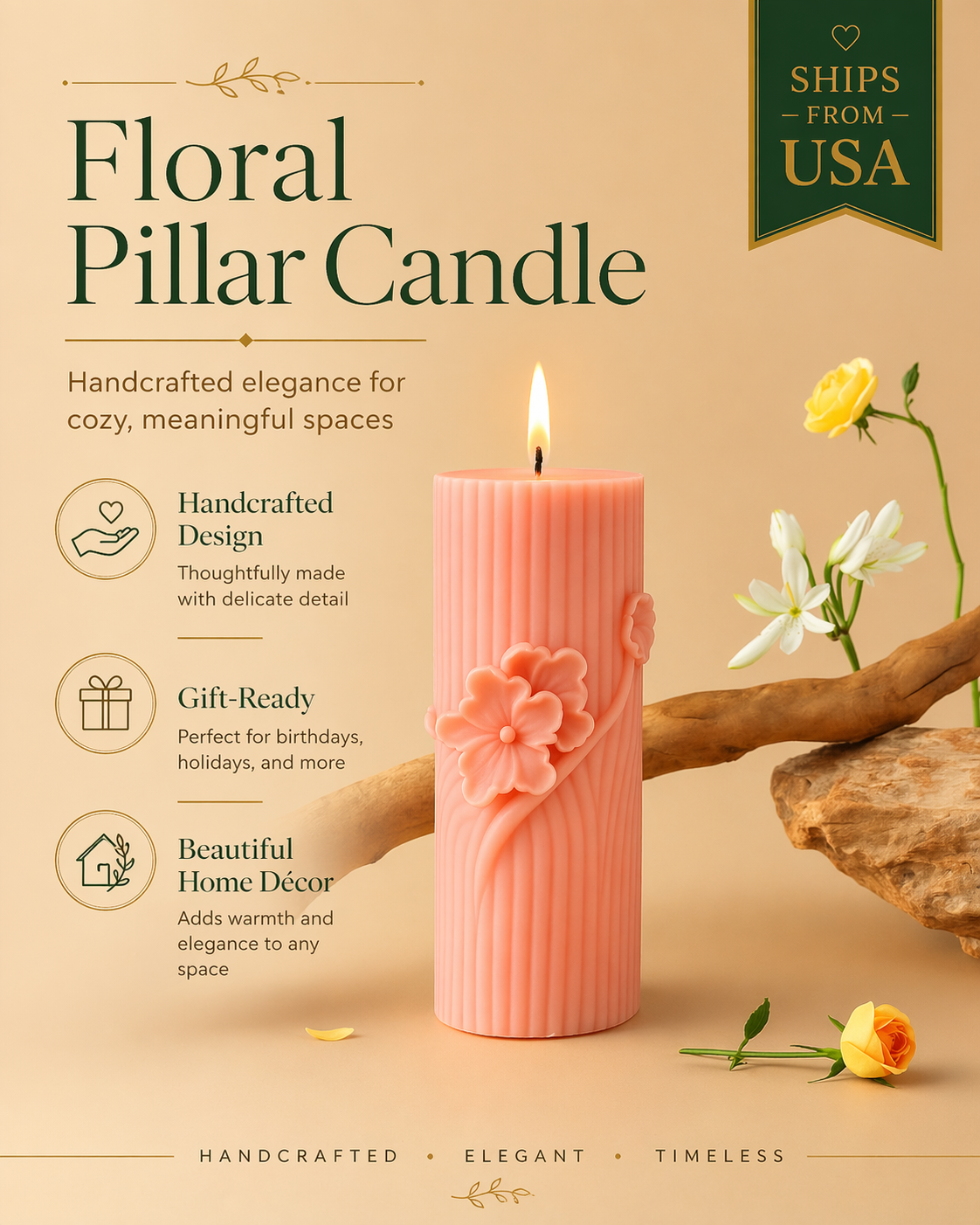 Serenity Woods Sculptural Candle 576g | Handcrafted Soy Wax Luxury Floral Gift